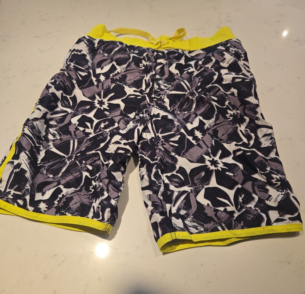 Floral Swim Shorts in Yellow Trim